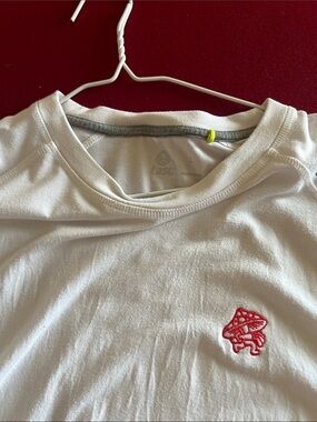 Tasc Performance Men's White Short-Sleeve Tee with Red Mushroom Emblem